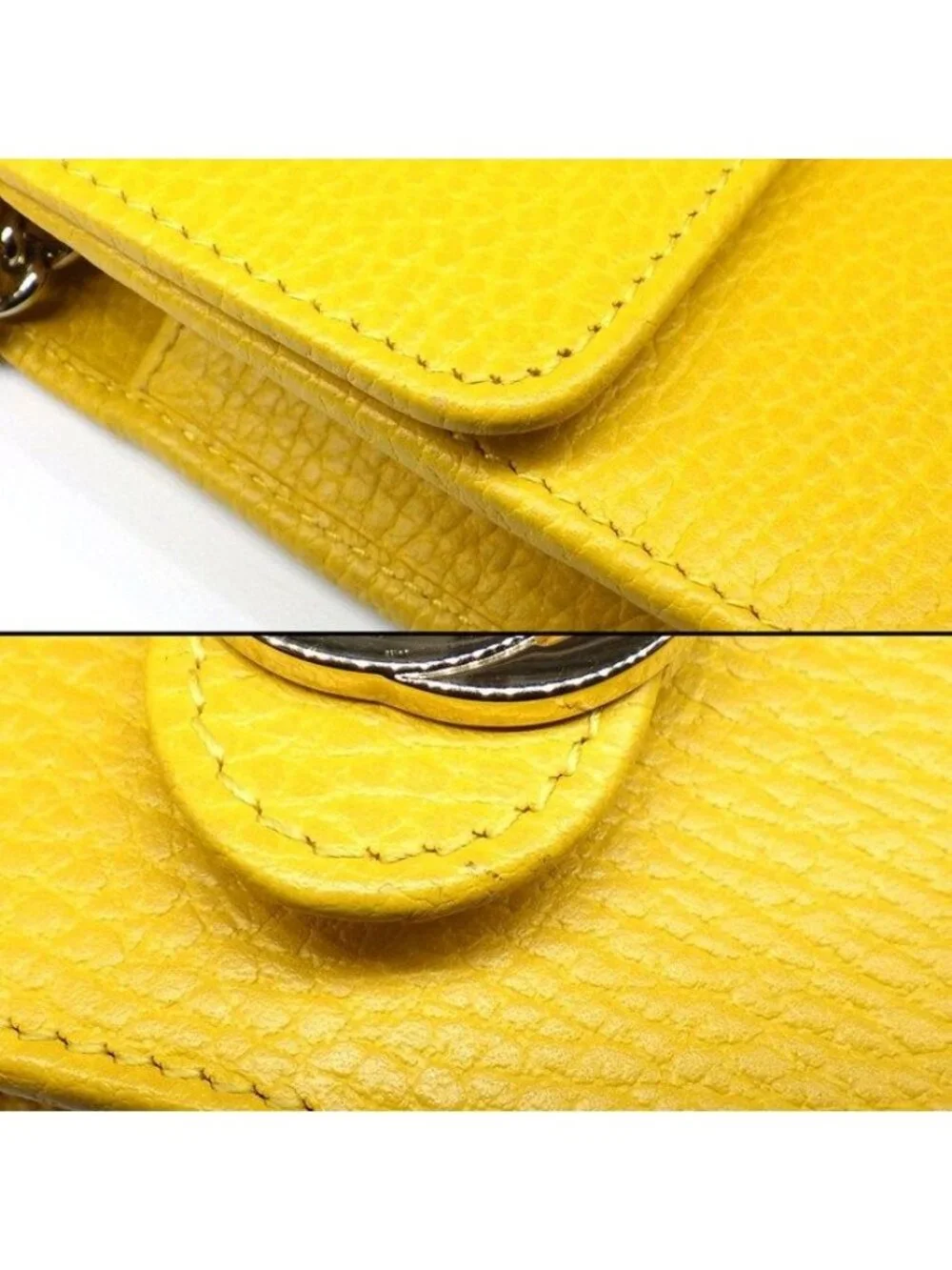 Gucci Shoulder Bag Clutch Interlocking G Chain Wallet Yellow Leather Gold